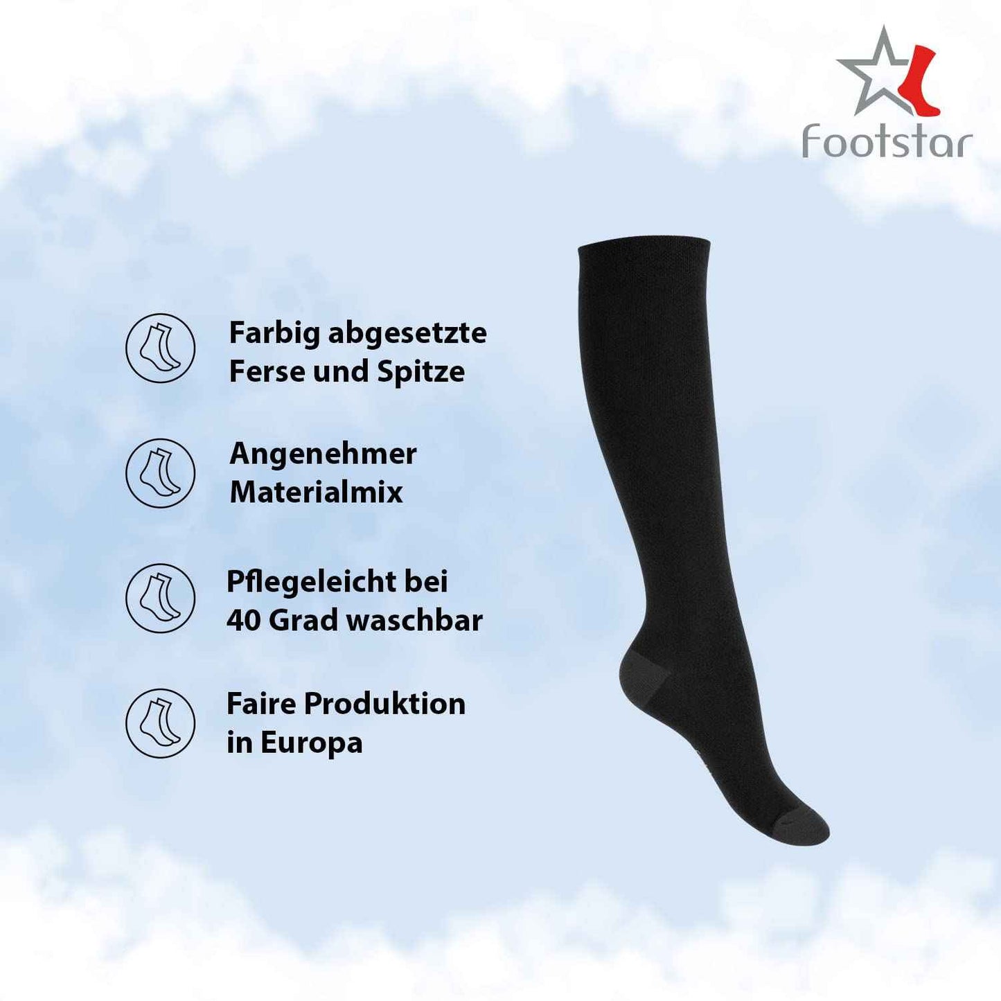 Footstar Children's Cotton Knee Socks (5 Pairs) with Contrasting Heel and Toe
