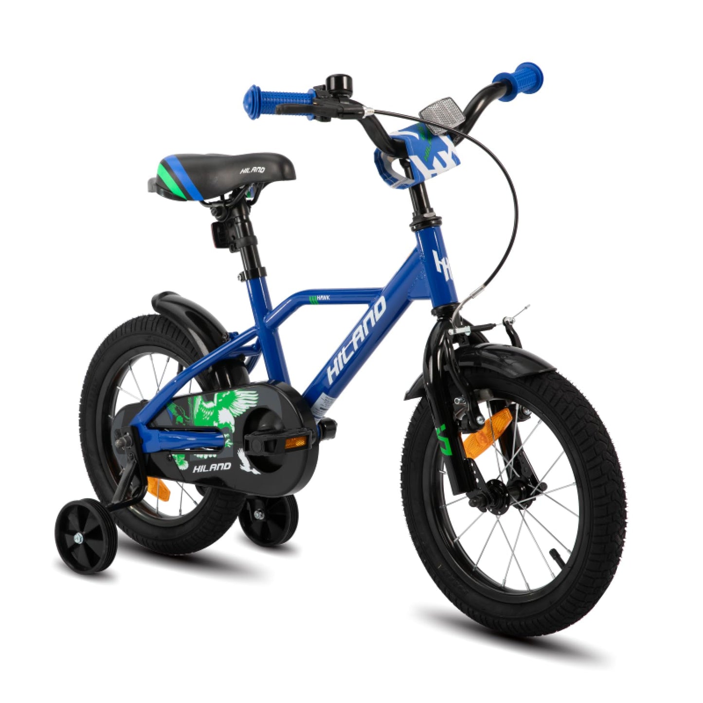Hiland 12/14/16/20 Zoll Kinderfahrrad, Jungen Fahrrad für 3-10 Jahre, mit Stützrädern, Kinderfahrrad mit Handbremse und Rücktrittbremse, Schwarz/Grün/Blau/Orange - Meloni2