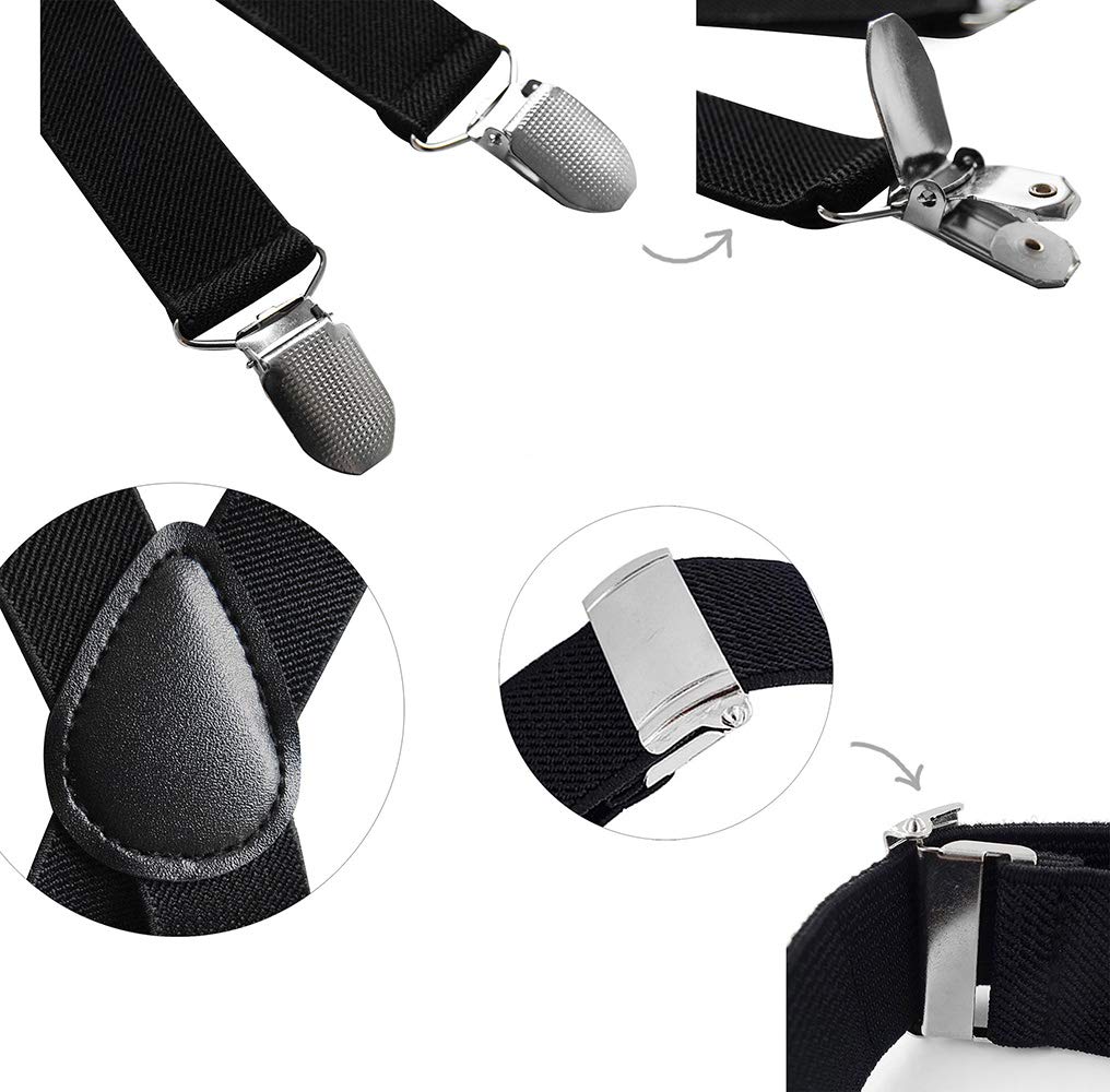 Kinder Jungen Hosenträger Y-Form Breite 2,5 cm mit 3 starken Clips Kann mit Fliege Plain Colors kombiniert werden