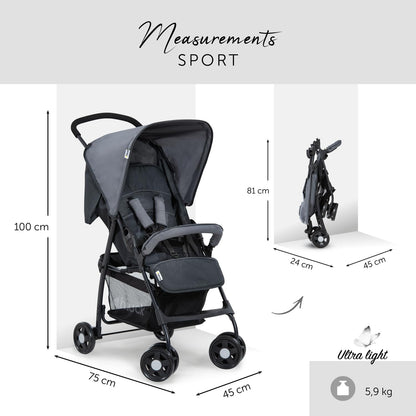 Hauck Lightweight Stroller up to 18 kg with reclining function from birth, small foldaway, sun canopy, large basket - Meloni2