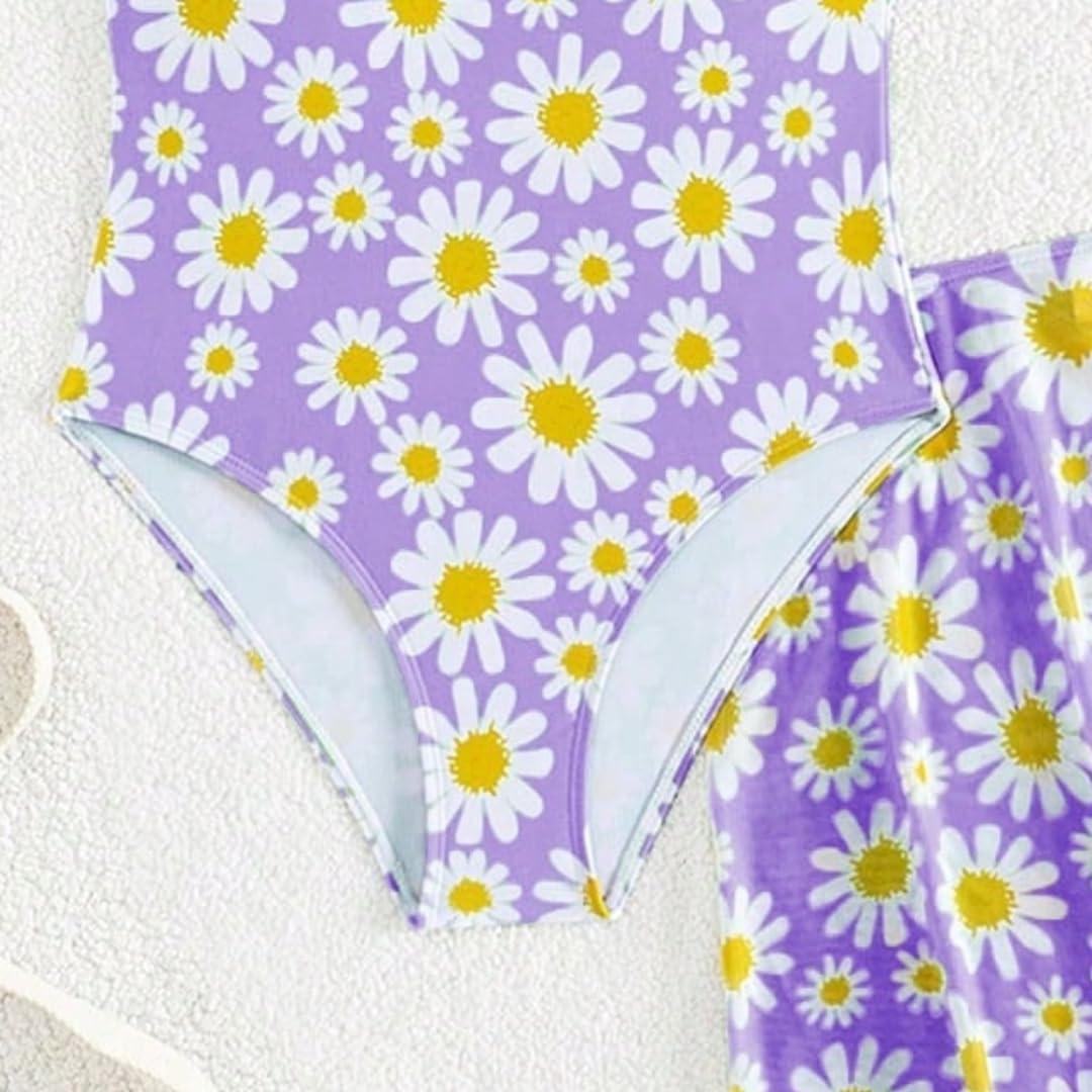 JiAmy Mädchen EIN Stück Badeanzug mit Rüschenrock Sommer Strand Badeanzug Daisy Floral Mädchen Bademode für 8-12 Jahre (120-160cm)