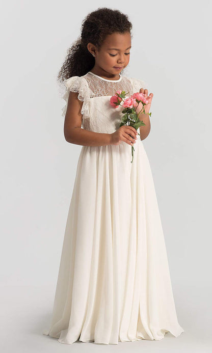 TYHTYM Blumenmädchen Kleid, Festzug, Hochzeit, Spitzenkleid, Abschlussballkleid, Mädchen, Partykleid, Flattern Ärmel, Weiß