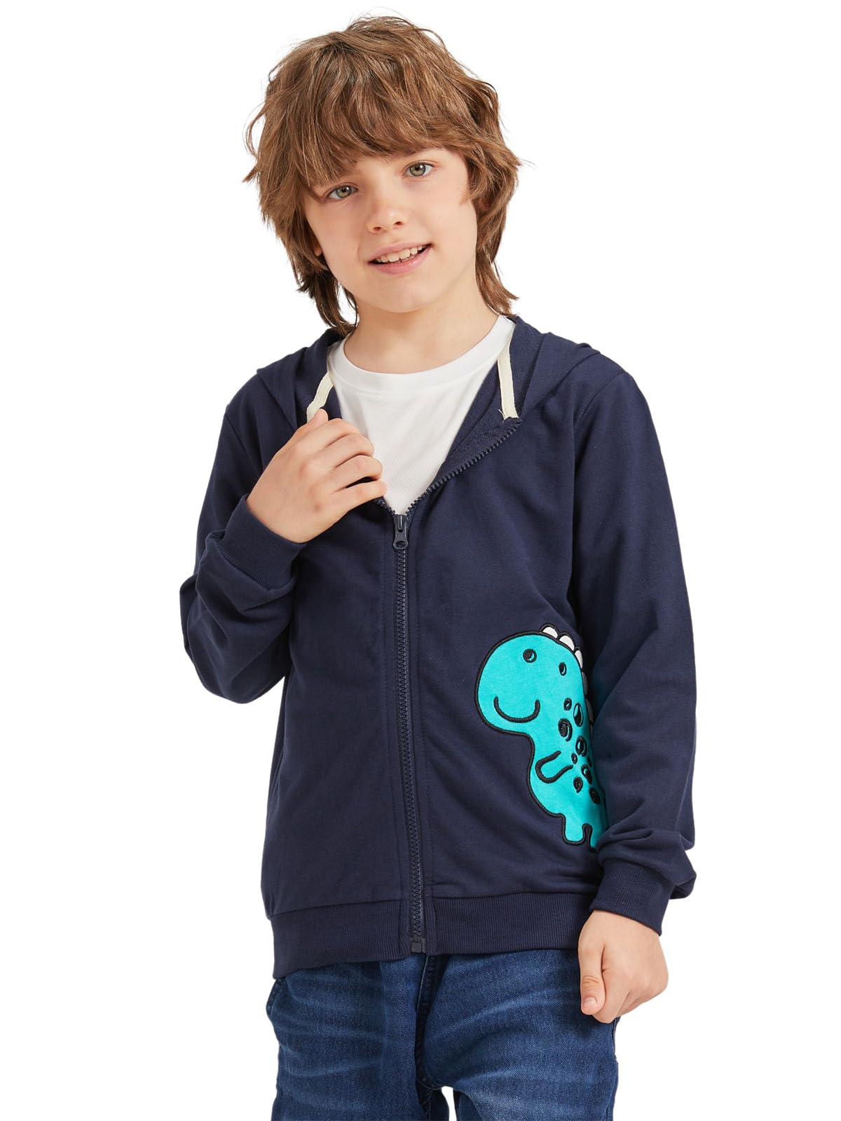 Alleen Boys' Sweat Jacket Hoodie Long Sleeve Cotton Children's Pullover Dino Hoodie Jacket with Hood and Zip 
