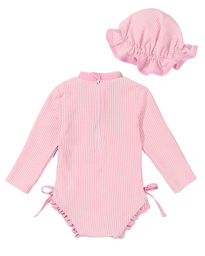 Baby Badeanzug Mädchen mit Sonnenhut Langarm UV Schutz Badebekleidung Für Baby-Mädchen Bademode Schwimmanzug