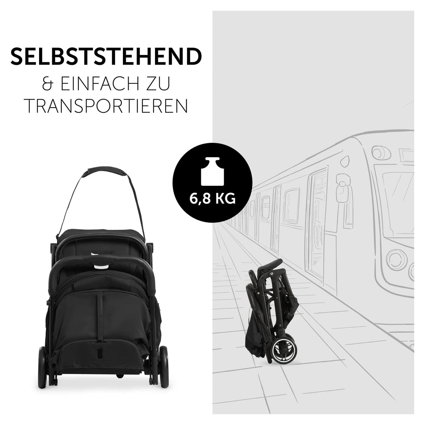 hauck Travel N Care, Dark Olive - Reise Buggy für Kinder ab Geburt bis 22 kg - mit Liegefunktion - Leicht 6,9 kg & Kompakt - Klein Zusammenklappbar - UPF 50+ - EVA Räder - Korb bis 3 kg