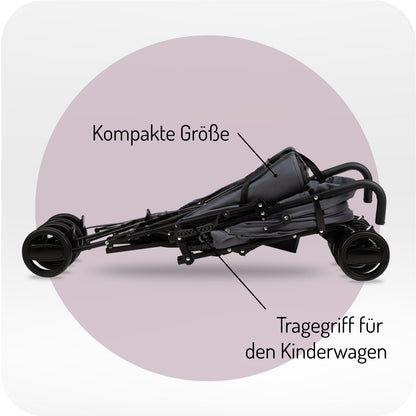 MoMi AKIRA Kinderbuggy Kinderwagen ab 6 Monaten (bis 15 kg), verstellbarer 5-Punkt-Sicherheitsgurt, Babytasche, Einkaufskorb, Regen- und Insektenschutz.
