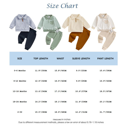 Kleinkind Baby Jungen Kleidung Outfits Langarm Turn-Down Kragen Plain / Checked Sweatshirt und Hose 2 Stück Herbst Winter Trainingsanzug Set