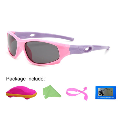 Sport-Sonnenbrille für Kinder, polarisiert, bruchsicher, für Jungen und Mädchen (3-12 Jahre) + Brillenbänder + Brillenetui