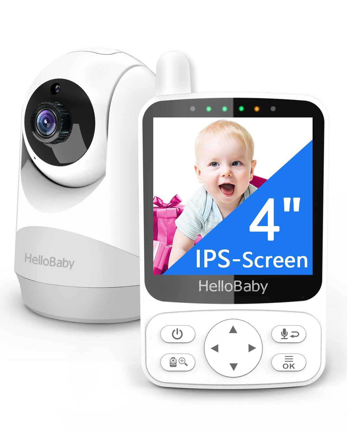HelloBaby Baby Monitor with Camera, 29 Hours Battery Life, 355°/120° Baby Monitor with Remote Controlled Pan-Tilt Camera, 2x Zoom, Infrared Night Vision Camera, Eco Mode, Up to 305 m, 2-Way Audio