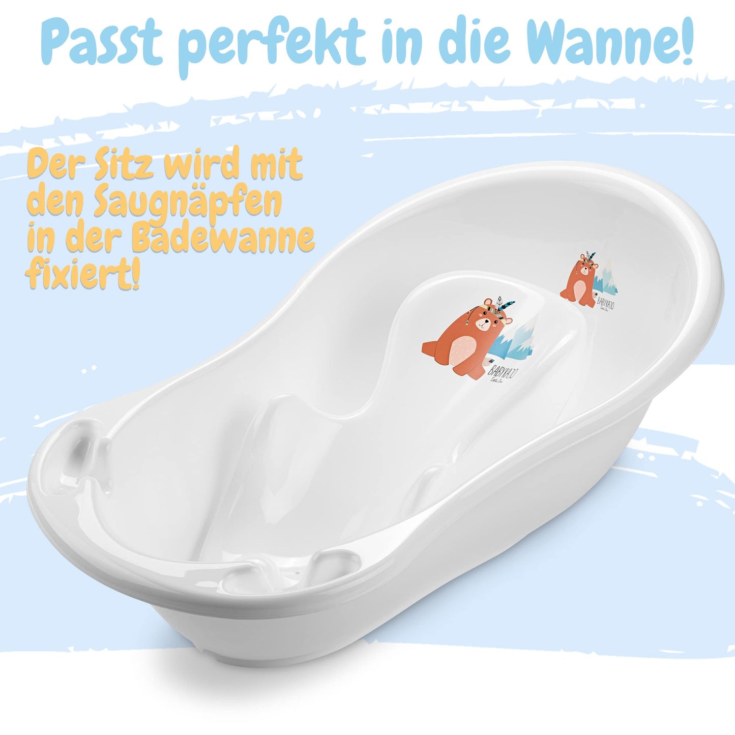 Baby Badewanne mit Gestell 4 Set TÜV Rheinland zertifiziert! Babybadewannen + Baby Badewannensitz +Abfluss + Gestell - Babywanne mit Ständer! Baby Pflegeset für Neugeborene.