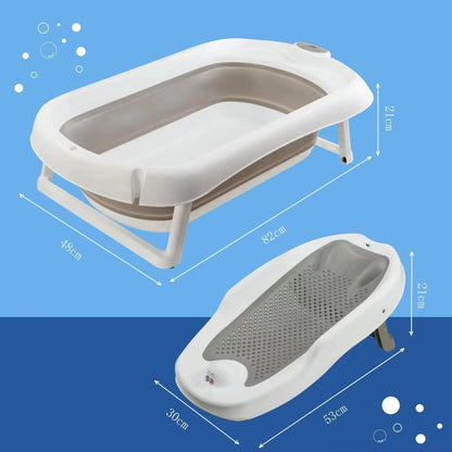 Schwänlein® Faltbare Baby Badewanne,81 * 48 * 24cm Baby Bathtub Babywanne Wanne Faltbar mit Badewannen Stützkissen Sitzmatte, Badebecken Duschwanne für Neugeborene Kleinkinder (grau)