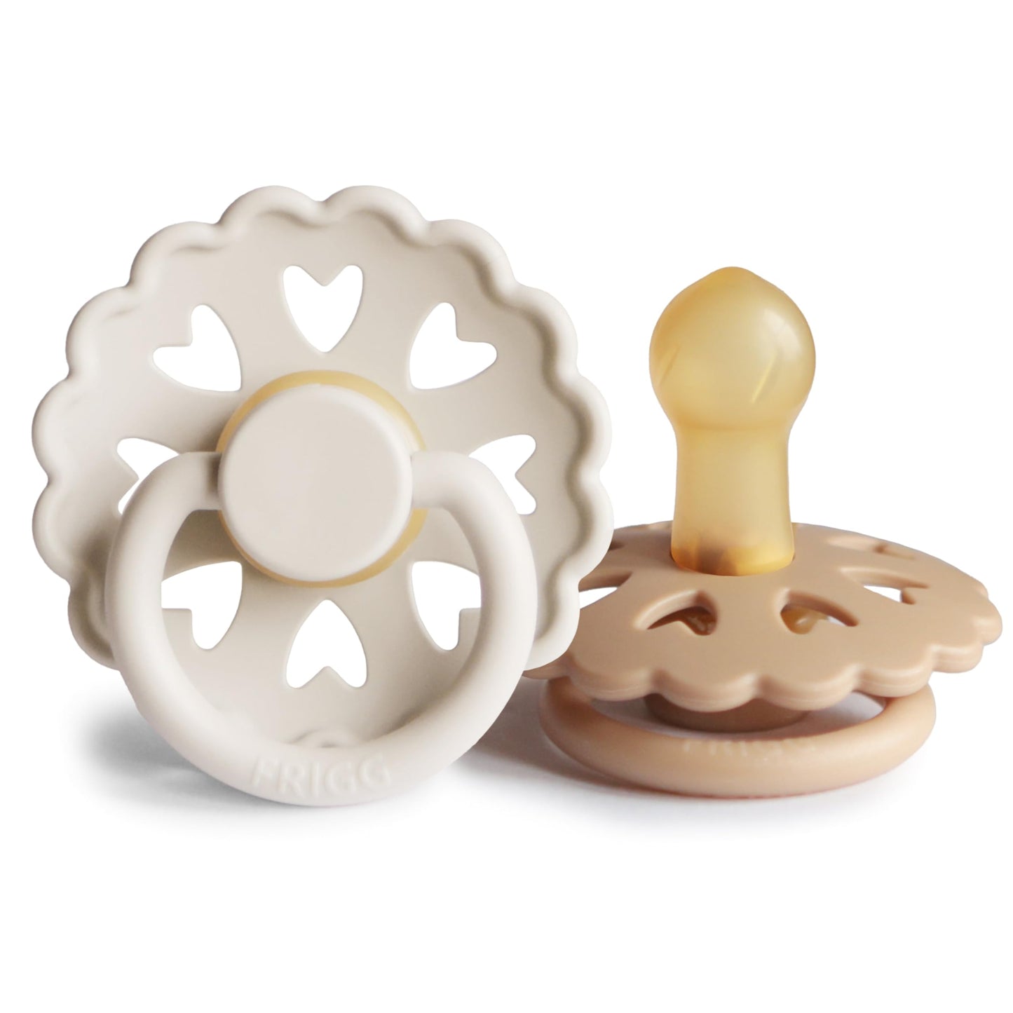 FRIGG Fairytale Schnuller 2 Packung | Latex Schnuller | BPA-Frei | Hergestellt in Dänemark | Symmetrischer Sauger in Kirschform (Twilight Mauve/Primrose, Größe 1 (0-6 Monate))