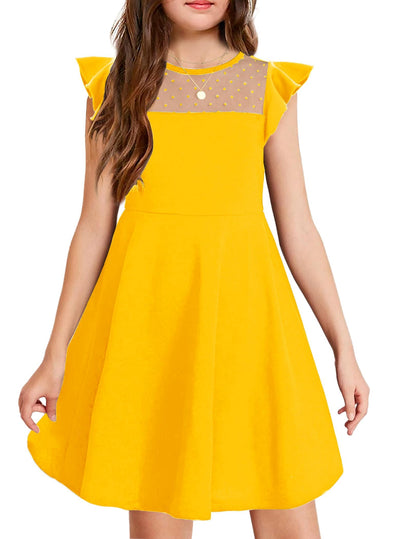 Arshiner Girls Dress Summer Dress Ruffle Short Sleeve Mesh A Line Casual Party Dresses with Pockets Kids Dresses for 6-13 Years 
