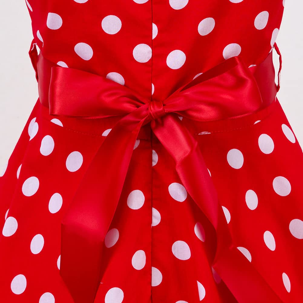 FYMNSI Girls Vintage 1950s Rockabilly Dress Party Dresses Retro Polka Dot Floral Pattern A-Line Party Dresses Pleated Skirt Knee Length for 4-12 Years 
