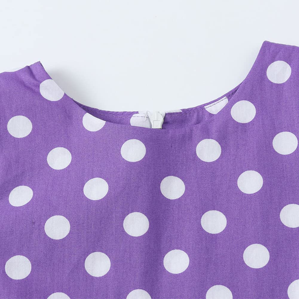 FYMNSI Girls Vintage 1950s Rockabilly Dress Party Dresses Retro Polka Dot Floral Pattern A-Line Party Dresses Pleated Skirt Knee Length for 4-12 Years 