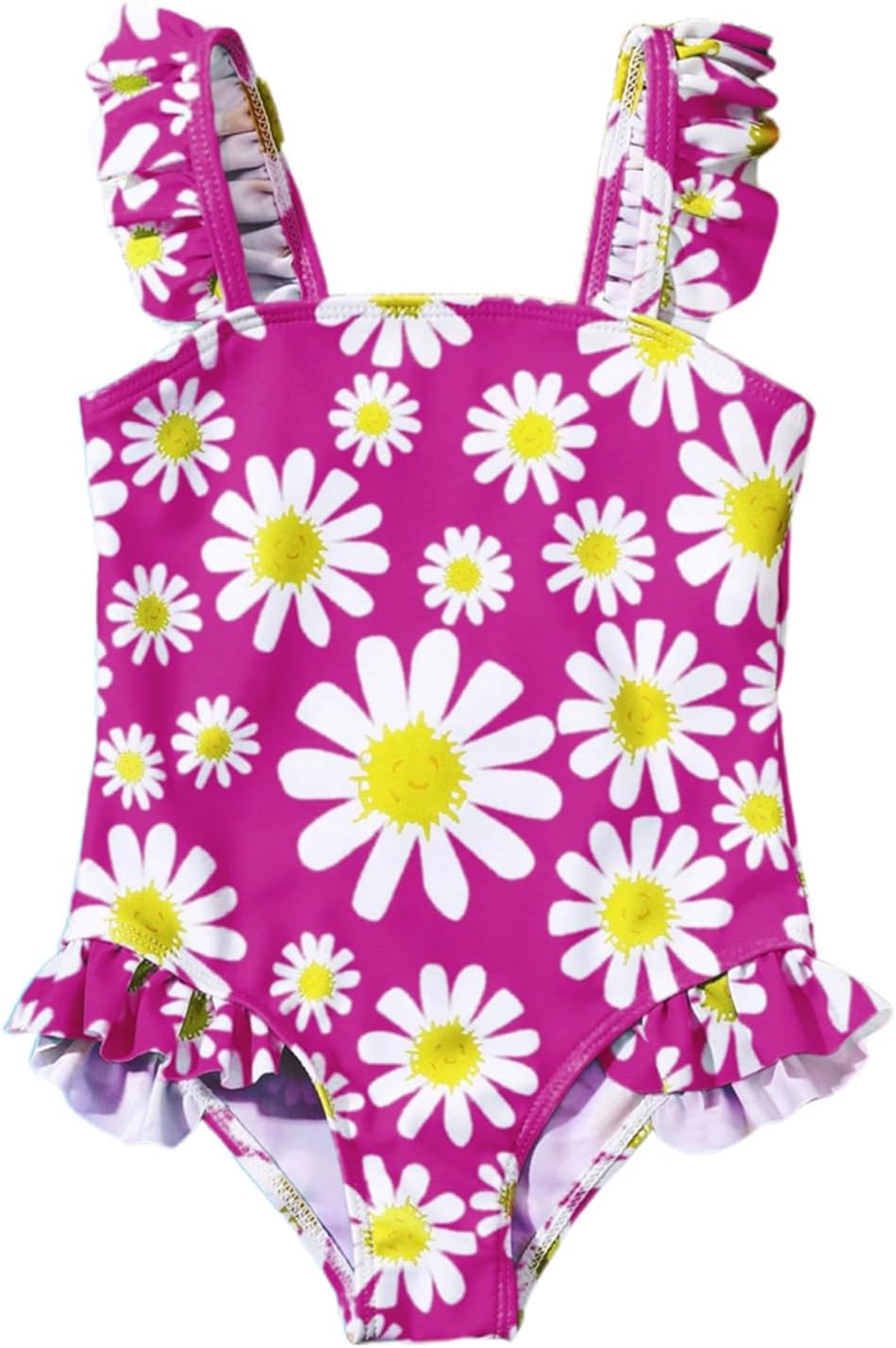 JiAmy Einteiliger Mädchen Badeanzug Blumenmuster Rüschen Elastischen Trägern Ärmellos Kleinkinder Schwimmkleidung für 2–7 Jahre/92-122