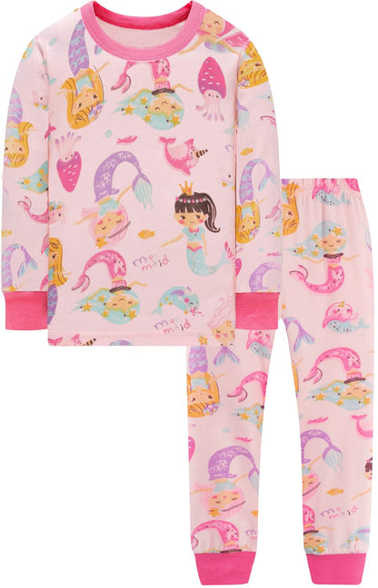 EULLA Children's Pyjamas Girls Long Sleeve Winter Pyjama Set Cotton Mermaid Unicorn Princess Cat Dino Two Piece Sleepwear 92 98 104 110 116 122