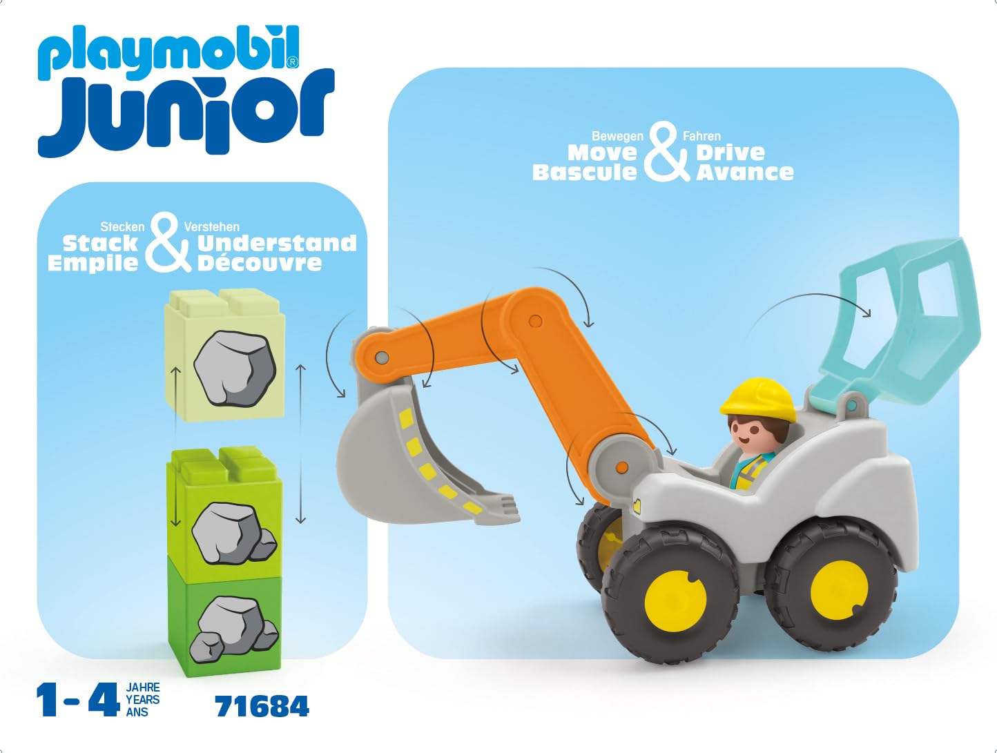 PLAYMOBIL Junior 71685 Dump Truck Sustainable Toy for Children from 1 Year Including Builder and Three Building Blocks