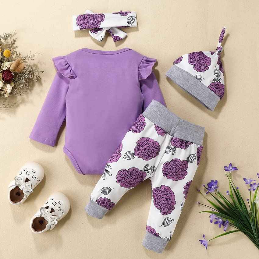 UUAISSO Neugeborenes Baby Mädchen Kleidung Papas Mädchen Langarm Tops Blumenhosen Sets Stirnband Säuglingsmädchen Herbst Outfits