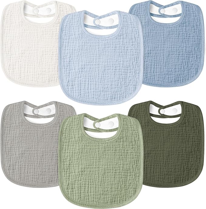 Susurration Bibs Baby Muslin Bandana Baby Soft Adjustable Square Dribble Bibs 6 pack for Unisex Girls &amp; Boys 