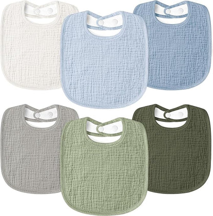 Susurration Bibs Baby Muslin Bandana Baby Soft Adjustable Square Dribble Bibs 6 pack for Unisex Girls &amp; Boys 