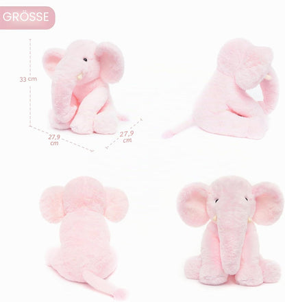 Plüsch Elefant 33 cm – Weiches rosa Kuscheltier mit großen Ohren & Langer Nase – Niedliches Stofftier für Kinder & Deko | Für Jungen, Mädchen, Kinder, Babyparty, Schlafzimmer, Weihnachten, Geburtstagsgeschenke