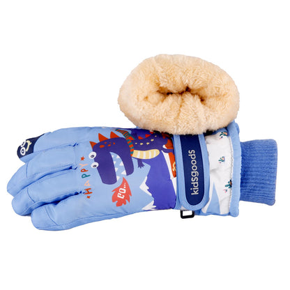 KAKU NANU Children's Winter Gloves 2-10 Years Ski Gloves Waterproof Warm Fleece Cartoon Children's Gloves Mittens with Cord Outdoor Snowboard Gloves Children Boys Girls Blue Red Pink Purple