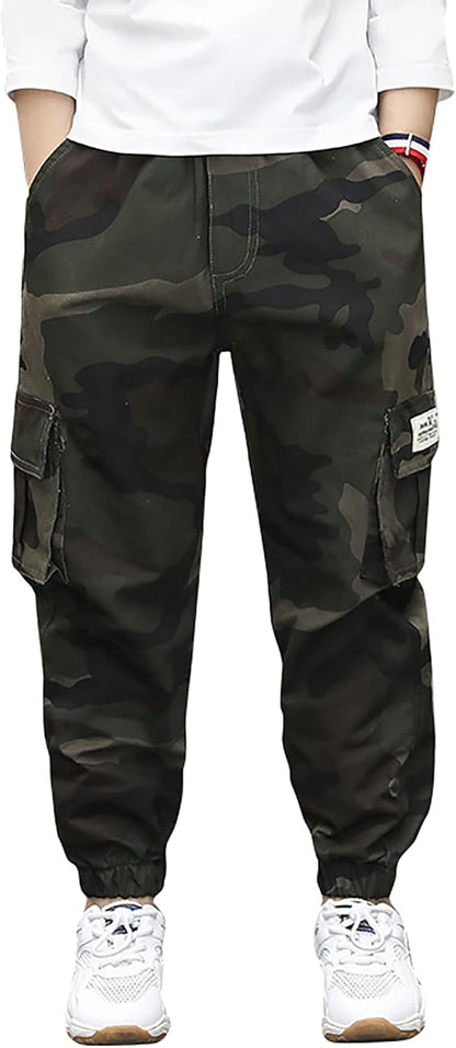 Deekynoop Children's Cargo Trousers Boys Twil Cargo Jogging Bottoms with Elastic Waistband