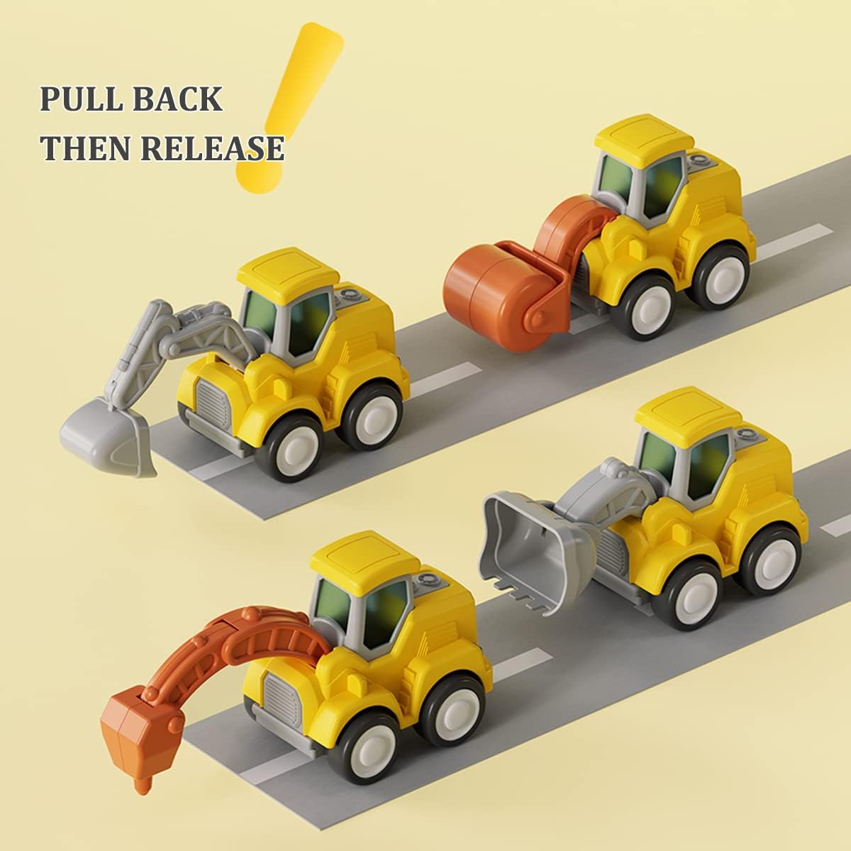 CARLORBO Auto Spielzeug Traktor Bagger Kinder 2 Jahre - Baufahrzeuge kinderspielzeug ab 18 Monate 3 Jahre Drücken und Losfahren Sandspielzeug Geschenk für Junge Mädchen (4 pcs)