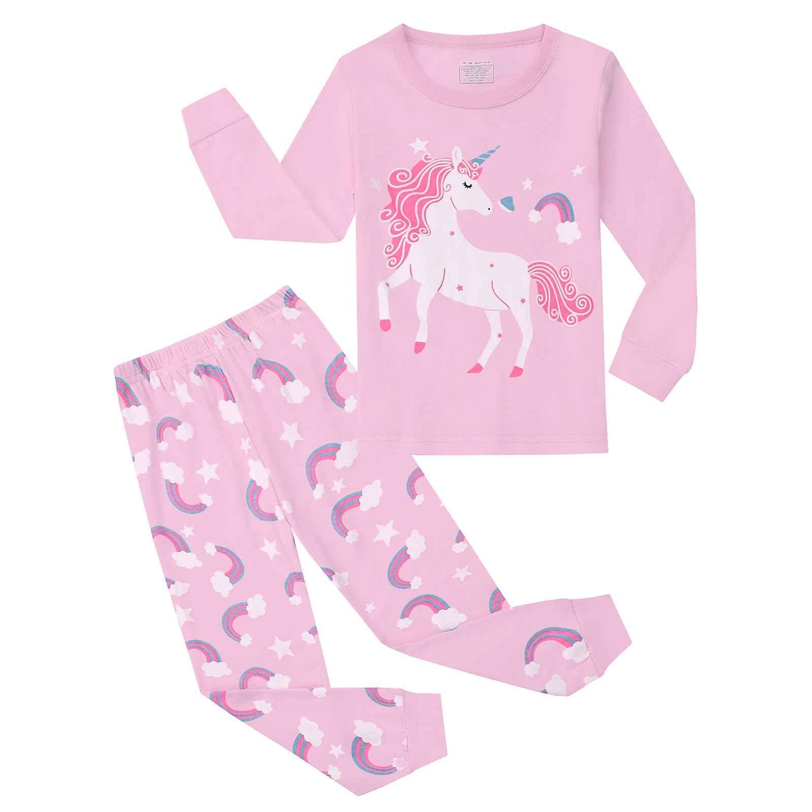 Girls' Unicorn Children's Pyjamas Cotton Long Sleeve Winter Pyjamas Two Piece Size 3-13 Years