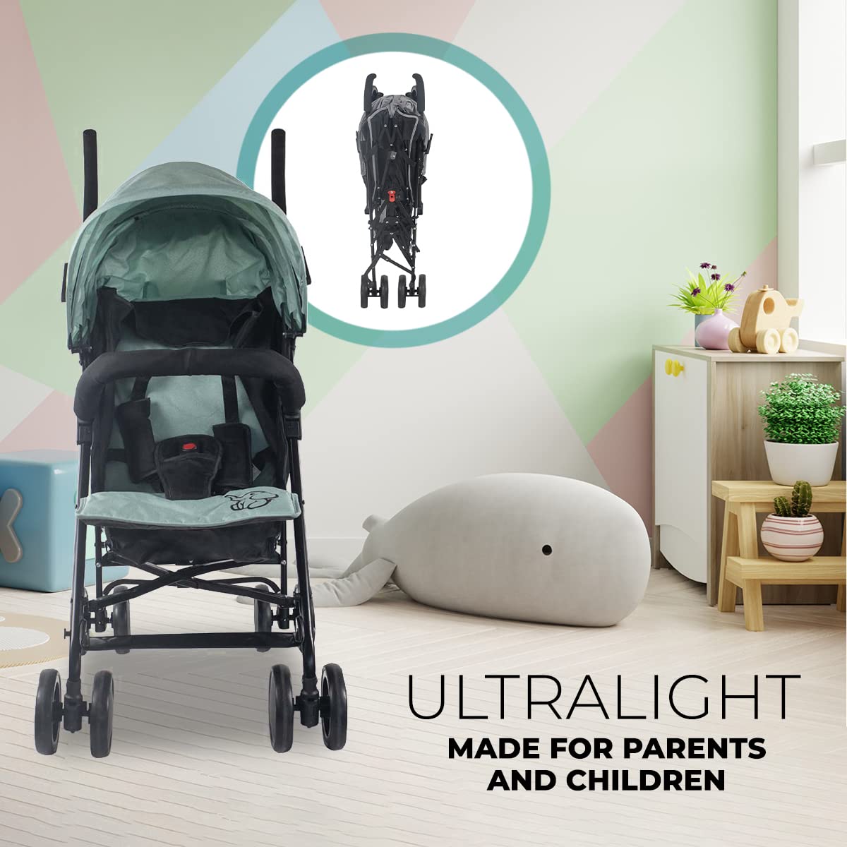 Mobiclinic®, Kinderwagen, Buggy, Elefant, Verstellbare rückenlehne, Doppeltes sicherheitssystem, Abnehmbare räder, Verstellbarer 5-punkt-gurt, Leichter, Grau und schwarz