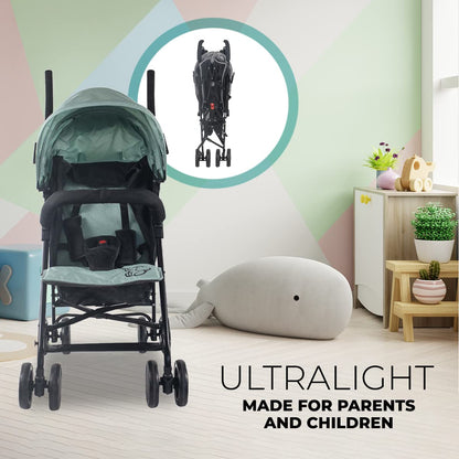 Mobiclinic®, Kinderwagen, Buggy, Elefant, Verstellbare rückenlehne, Doppeltes sicherheitssystem, Abnehmbare räder, Verstellbarer 5-punkt-gurt, Leichter, Grau und schwarz