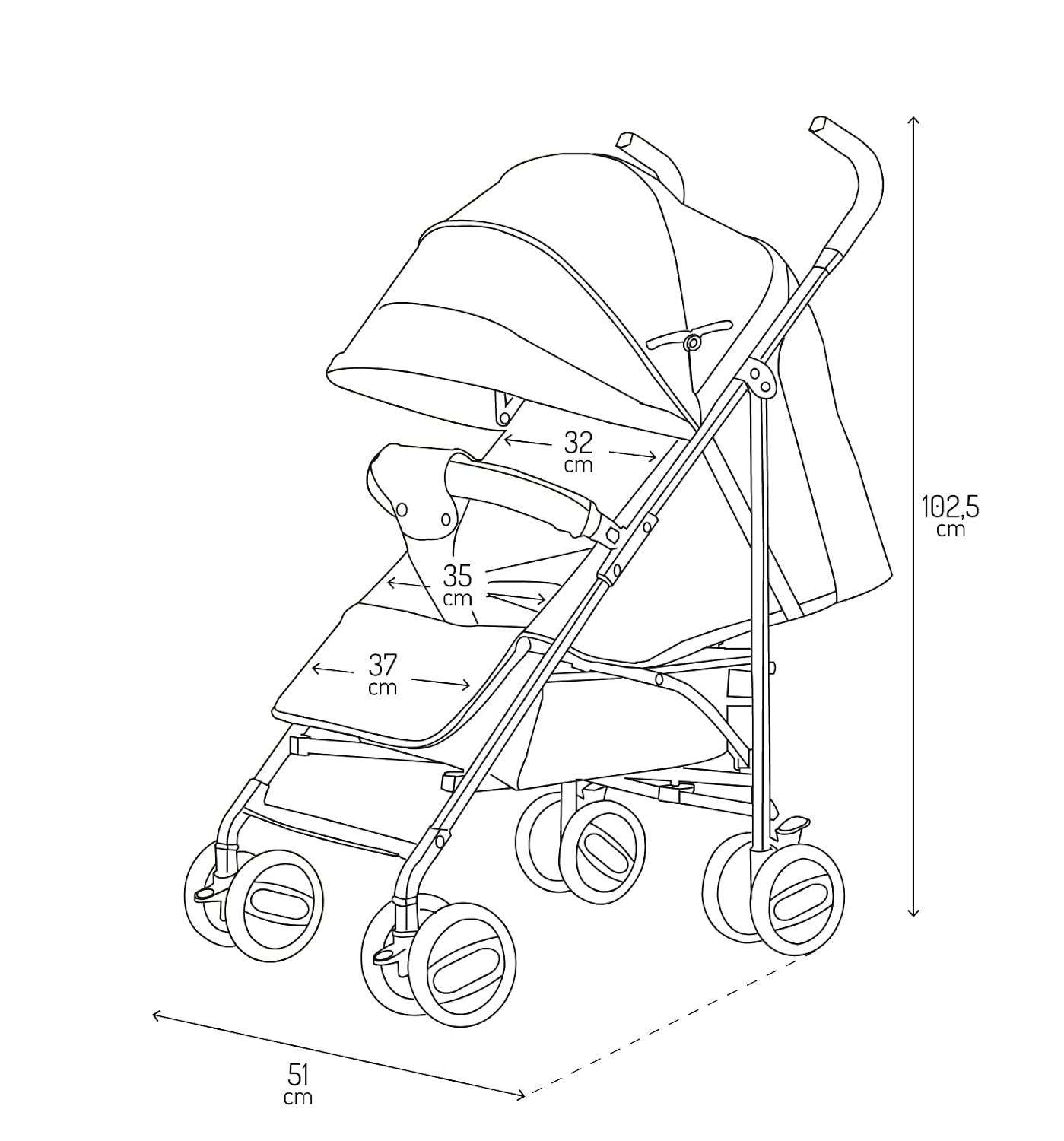 MoMi AKIRA Kinderbuggy Kinderwagen ab 6 Monaten (bis 15 kg), verstellbarer 5-Punkt-Sicherheitsgurt, Babytasche, Einkaufskorb, Regen- und Insektenschutz.