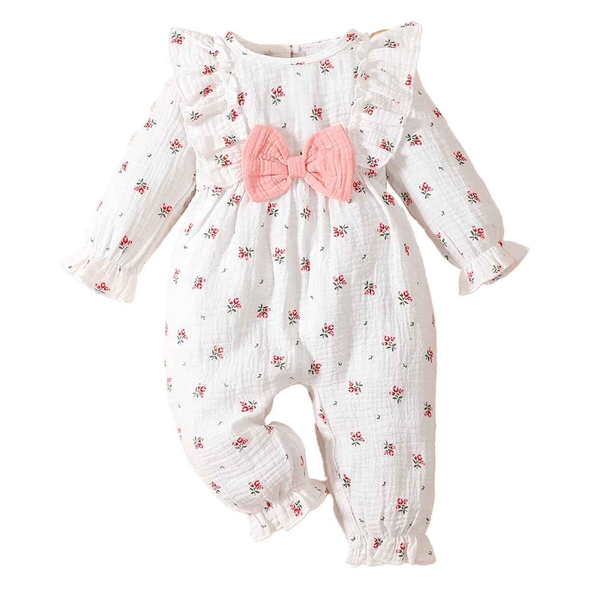 UUAISSO Newborn Baby Girl Clothing Long Sleeve Ruffle Jumpsuit Bowknot Romper Infant Girls Autumn Winter Outfits