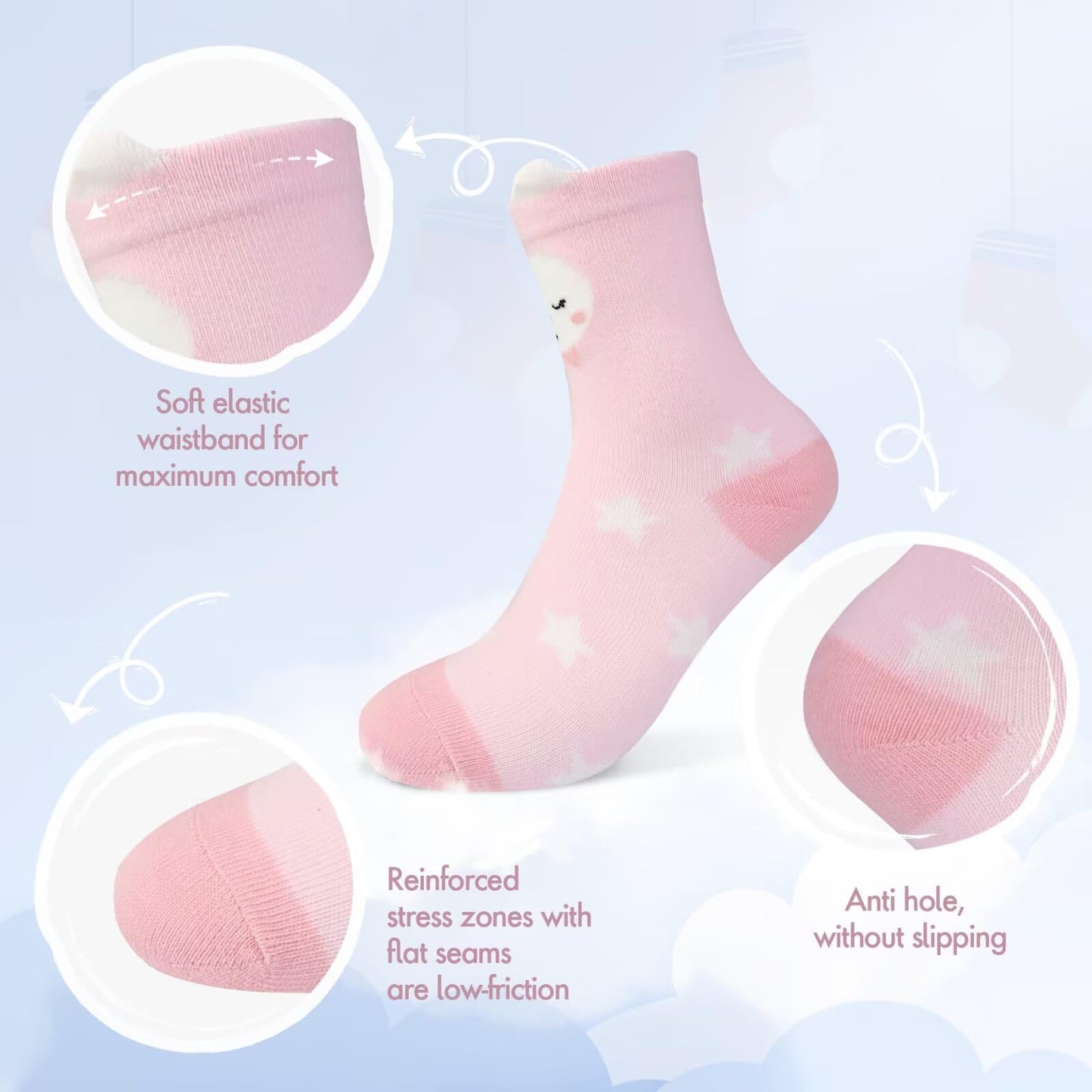 TUUHAW 10 Paar Kinder Socken für Mädchen und Jungen Socken Mit Motiv Schulkind Baumwolle Socken Bunt Gr. 23-38