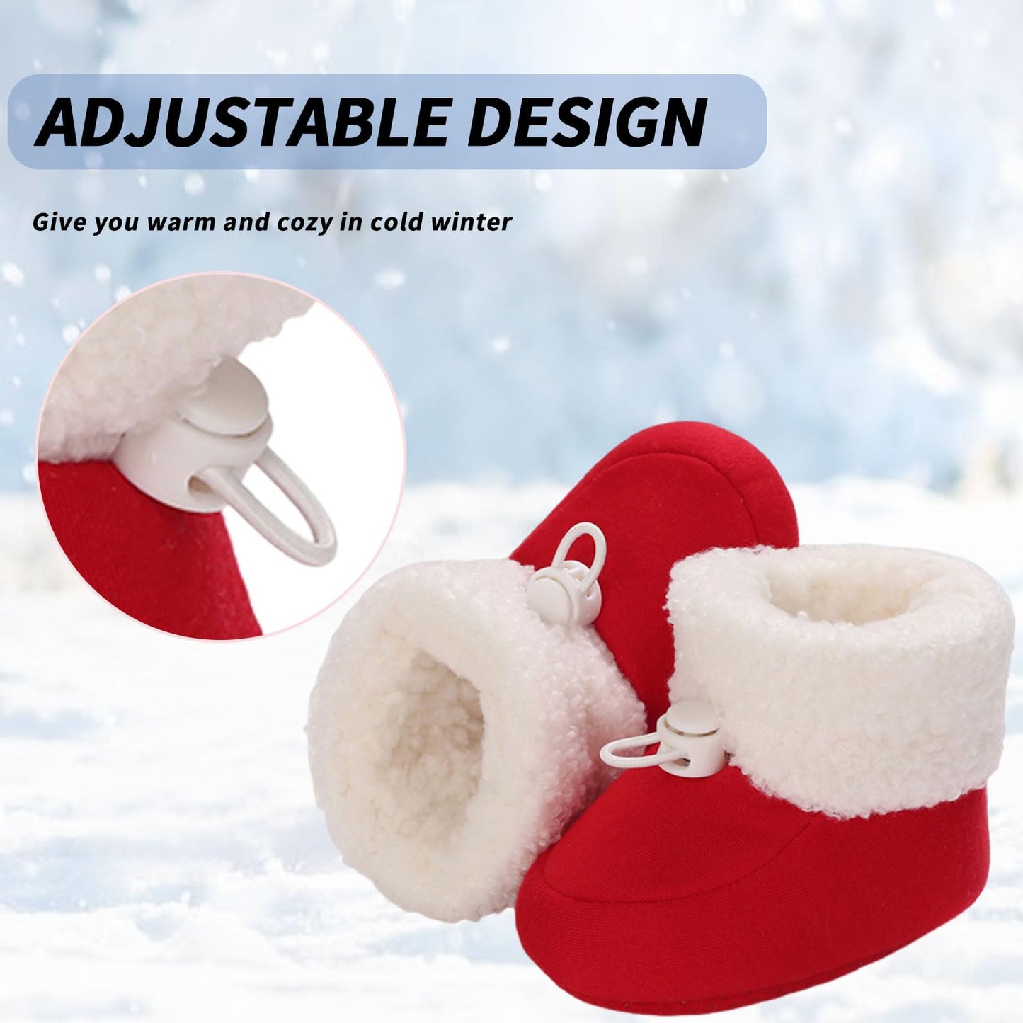 Baby Winter Shoes Warm Baby Shoes Winter Non-Slip Adjustable Newborn Snow Shoes First Walking Shoes Lined Thermal Fleece Crawling Shoes Slippers Winter Boots 0-18 Months