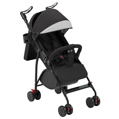 Buggy für Babys, ultraleicht, kompakt, faltbar und neigbar, von Geburt bis 25 kg, mit Trolley-System, Regenschutz inklusive, ausziehbarer Haube, C-schwarz