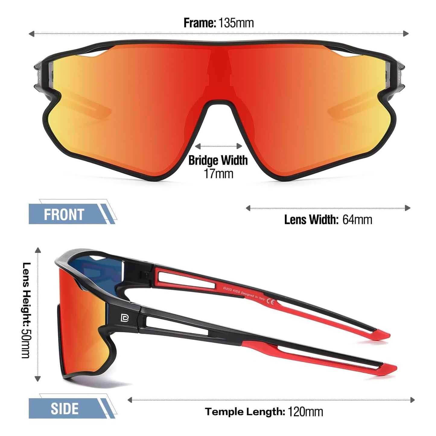 DUCO DK268 Children's Sunglasses Youth Baseball Sunglasses Lightweight TR90 Frame UV400 Sports Cycling Sunglasses for Boys Girls