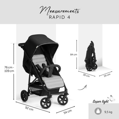 hauck Rapid 4, Grey - Pushchair from Birth up to 22 kg, Plastic Wheels, Compact & One Hand Folding, Height-Adjustable, Fully Reclining