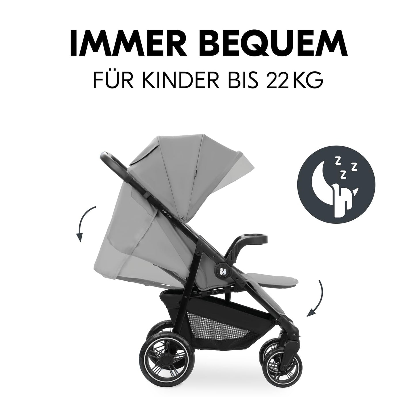 hauck 3in1 Kinderwagen Set Shop N Care Trio Set inkl. Buggy, Babywanne, Babyschale ab Geburt bis 22 kg, Klein Zusammenklappbar, Liegefunktion, Getränkehalter & Tablett, UV-Schutz 50+ (Grey)