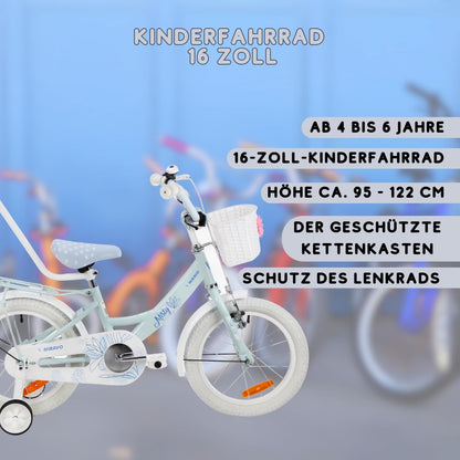 MIRAVO Kinderfahrrad Fahrrad Kinder Ab 2 Bis 8 Jahre Mit Stützrädern Schubstange V-Brake Bremsen Rückstrahl Aufkleber 12 16 20 Zoll Radgröße Korb Für Mädchen Misty - Meloni2