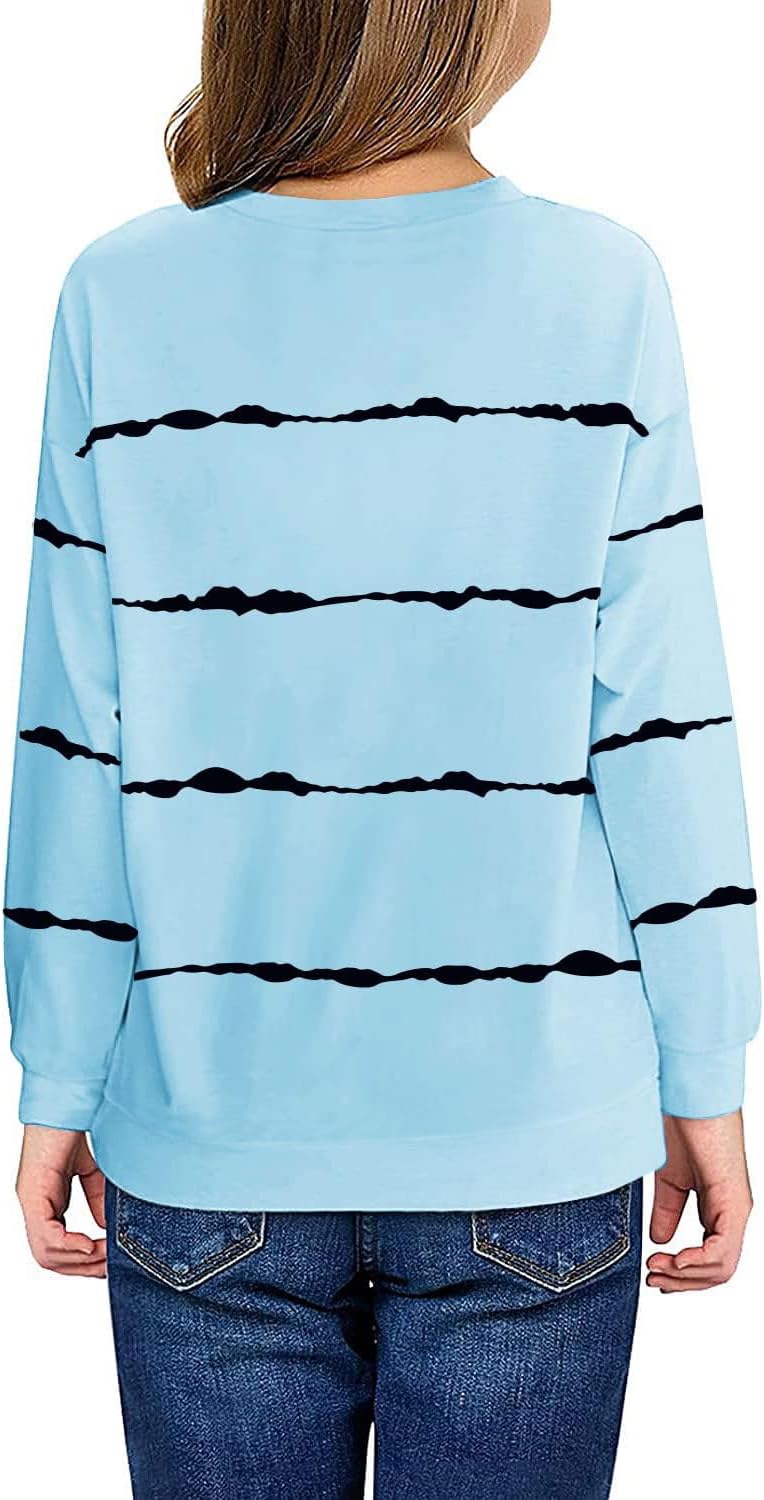 Haloumoning Sweatshirt Mädchen Streifen Rundhalsausschnitt Kinder Pullover Casual Langarm Tops