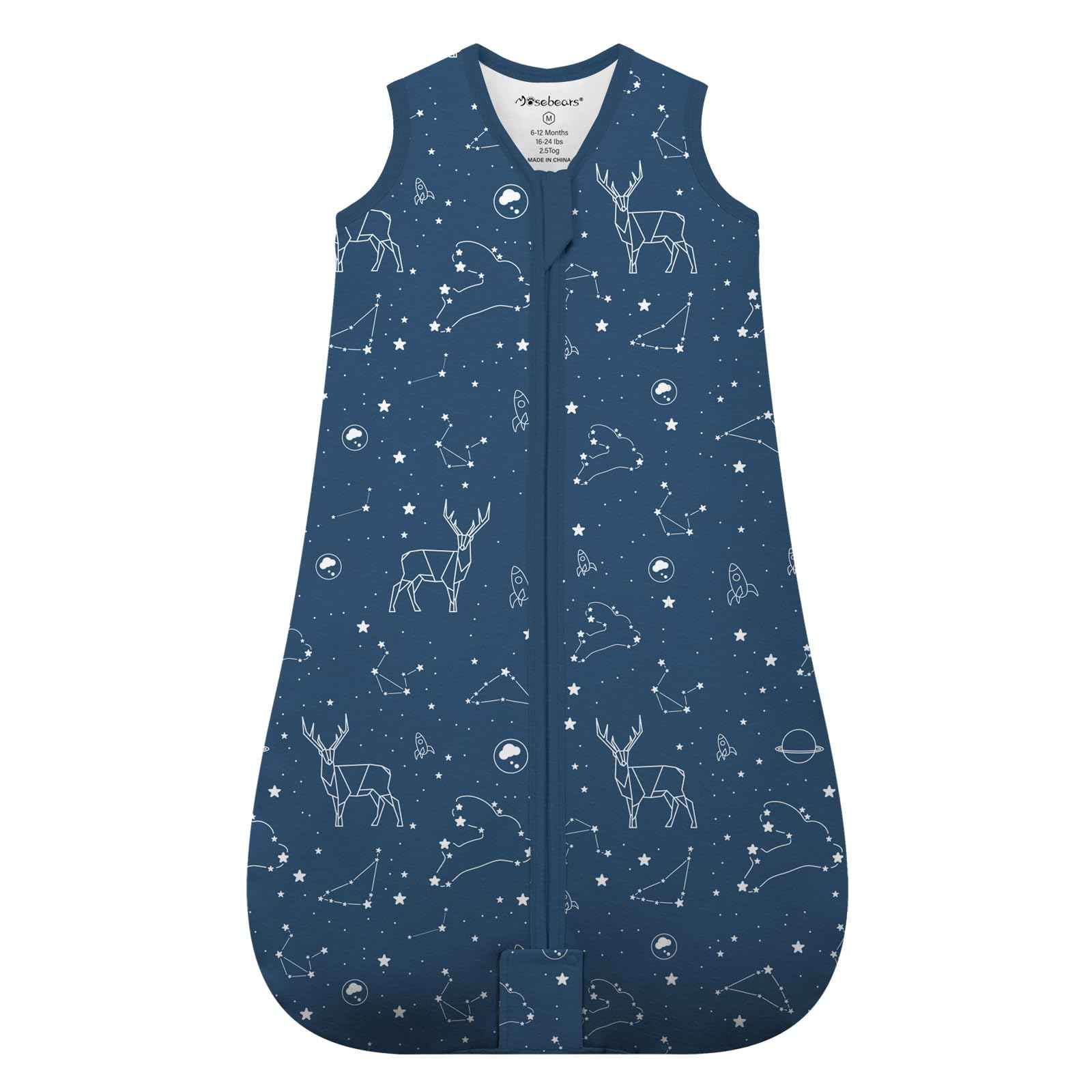 Mosebears Baby Sleeping Bag Winter 2.5 Tog, 100% Cotton Baby Winter Sleeping Bag for Babies 0-24 Months, M (6-12 Months)