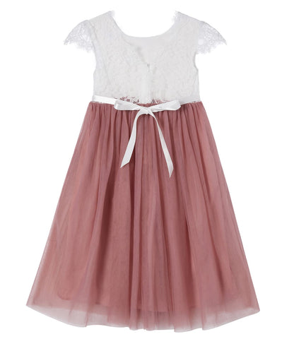 Beganly Mädchen Festtagskleider Spitze V-Rücken Kleid ärmellos Flauschig Tüll Prinzessin Partykleid Blumenmädchen Kleider