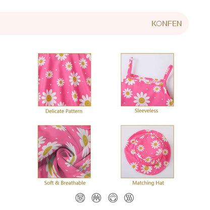 Baby Kleidung Mädchen Kleid - Gänseblümchen Ärmellos Kleider + Hut 2tlg, Blume Kleid Babykleidung Set Bekleidungssets Sommer Frühling Herbst für 0-3 Jahre (Grün/Rosa)