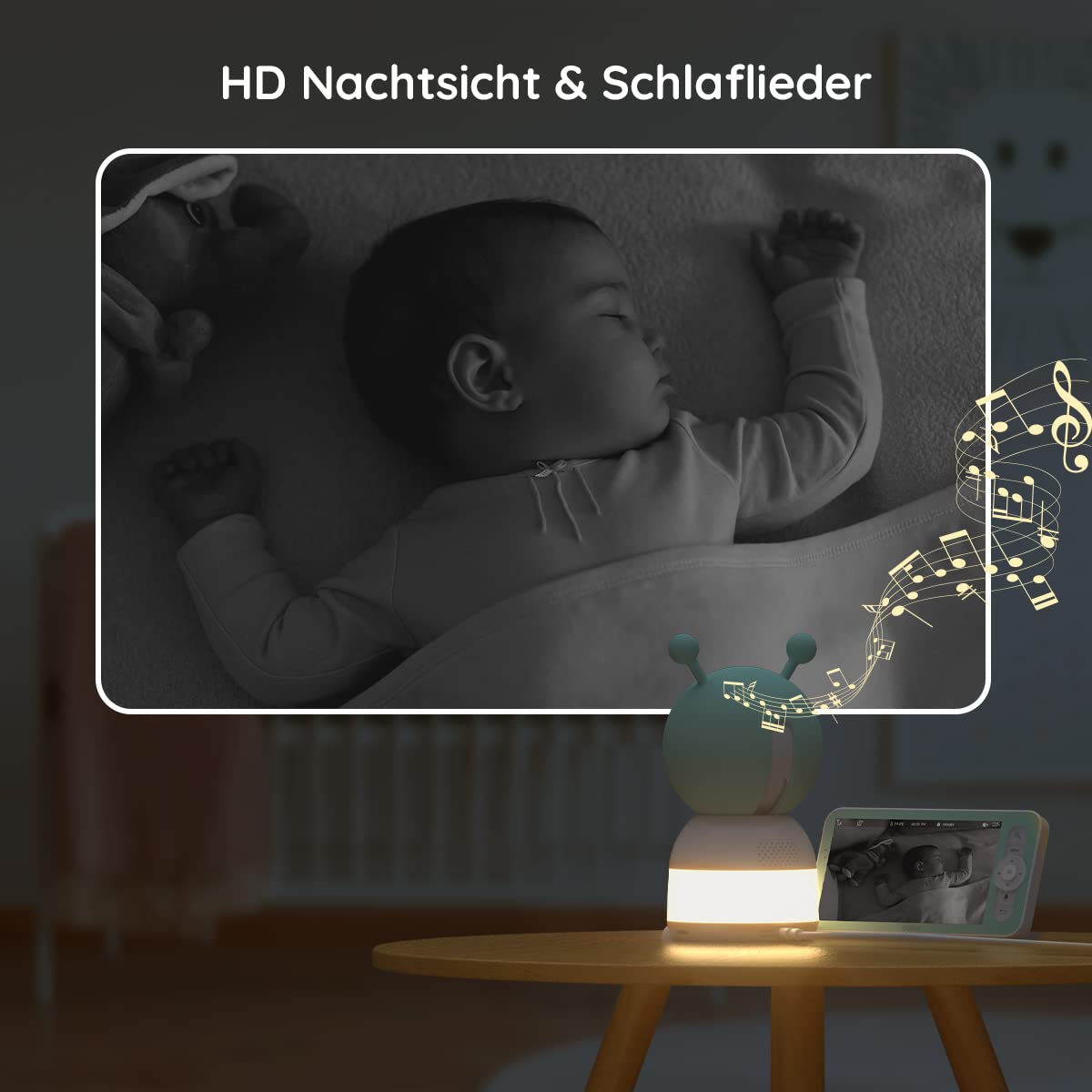 BOIFUN Babyphone mit Kamera 2K, 5-Zoll-Display, 360° PTZ, Nachtlicht | Nachtlicht, IR Nachtsicht, 360° Kamera, Handy, Weinen/Bewegungs/Geräuscherkennung, Bewegungsverfolgung, Temp&Feuchteerfassung