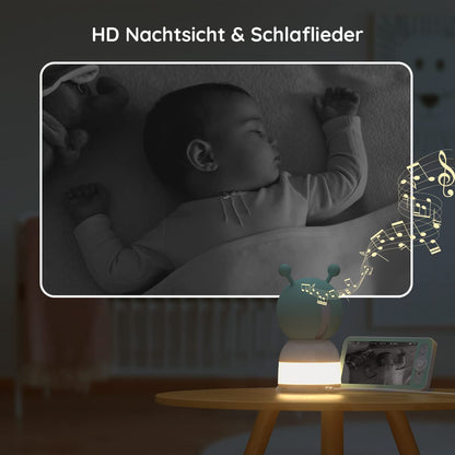 BOIFUN Babyphone mit Kamera 2K, 5-Zoll-Display, 360° PTZ, Nachtlicht | Nachtlicht, IR Nachtsicht, 360° Kamera, Handy, Weinen/Bewegungs/Geräuscherkennung, Bewegungsverfolgung, Temp&Feuchteerfassung