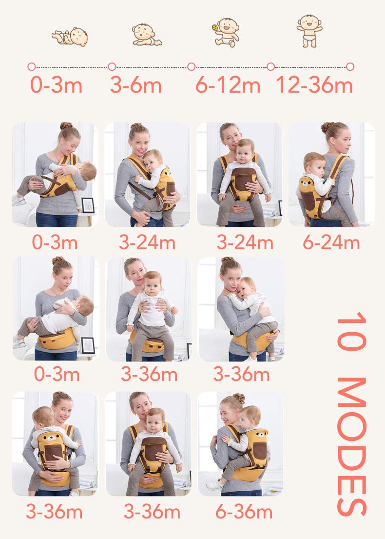 Rufun Babytrage Tiermuster Hüftsitz Ergonomisch für Neugeborene Vorne und Hinten
