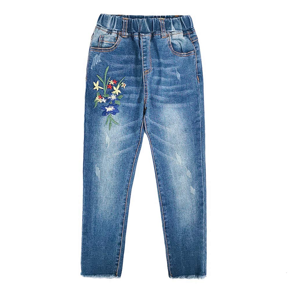 KIDSCOOL SPACE Girls Jeans Split Hem with RAL Edges Elastic Waist in High Elastic Wide Leg Denim Pants