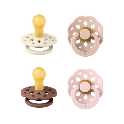 BIBS Boheme Schnuller 4er-Pack. BPA-frei, Kirschform Nippel. Naturkautschuk/Latex, Hergestellt in Dänemark. Größe 1/2, (0-6 Monate/6-18 Monate), (4er Pack), Vanilla Mix - Meloni2